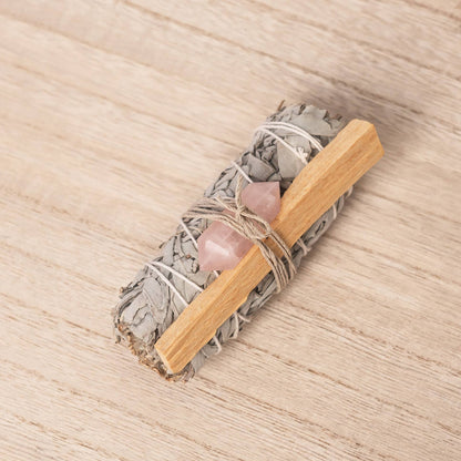 White Sage Bundle - Double Point Rose Quartz & Palo Santo