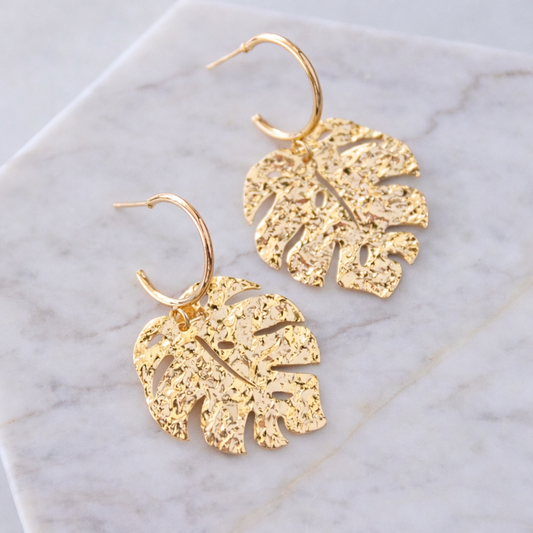 Hammered Monstera Hoop Earrings