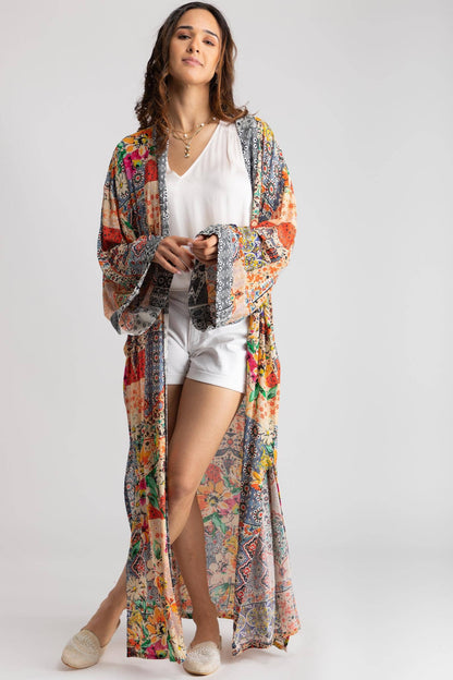 Mixed Floral Long Kimono Duster