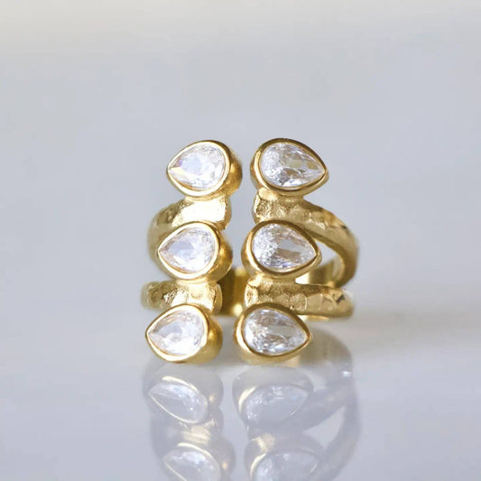 CZ Droplet Cuff Ring - Waterproof