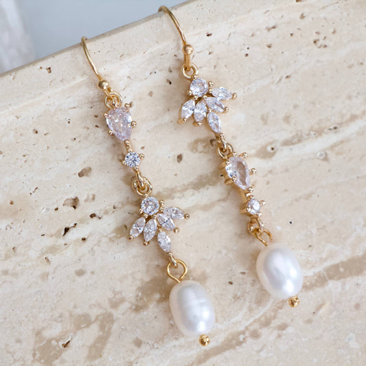 Zircon and Pearl Drop Earrings