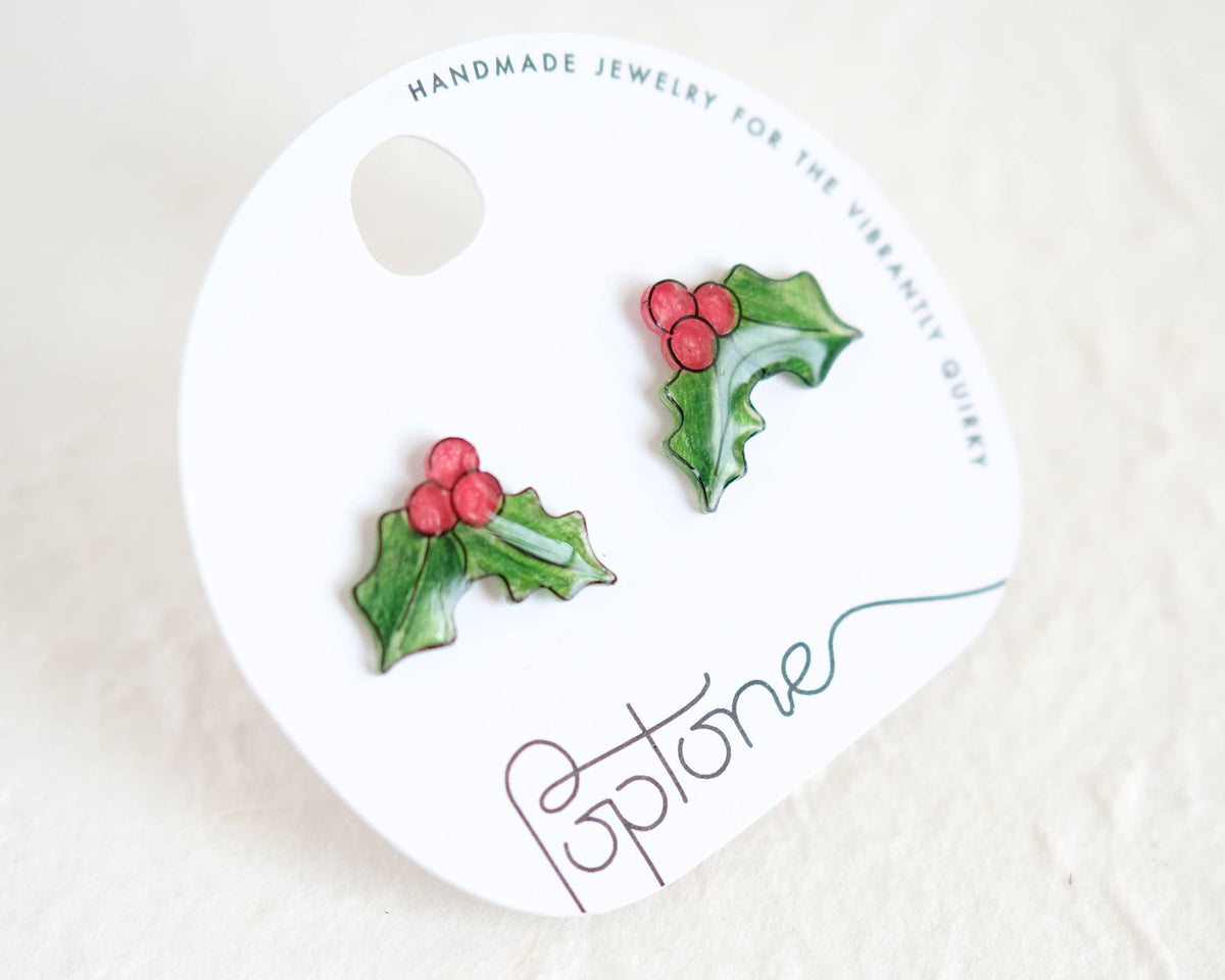 Christmas Holly Leaves Earrings