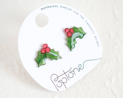 Christmas Holly Leaves Earrings