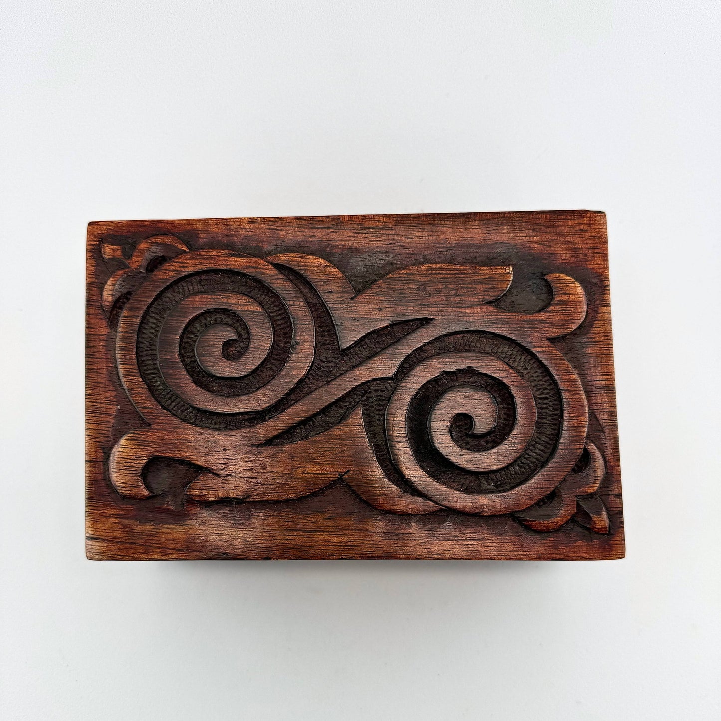 Hand Carved Wooden Box with Spiral Top