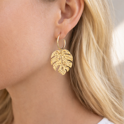 Hammered Monstera Hoop Earrings