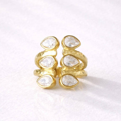 CZ Droplet Cuff Ring - Waterproof