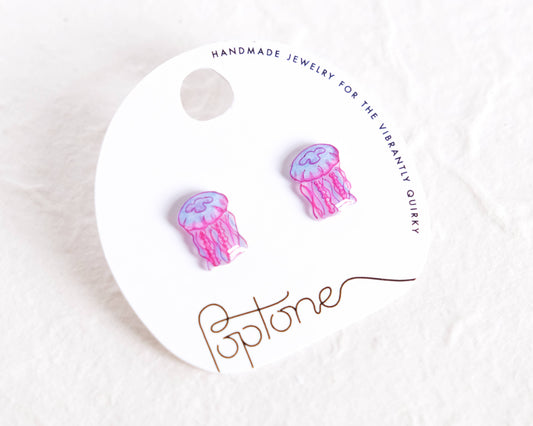 Jellyfish Pink and Blue Ocean Sea Life Stud Earrings