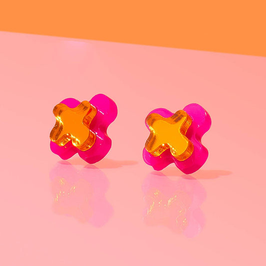 Abstract Blob Stud Earrings Copper + Pink