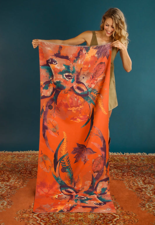 Luxurious Tangerine Floral Stag Scarf