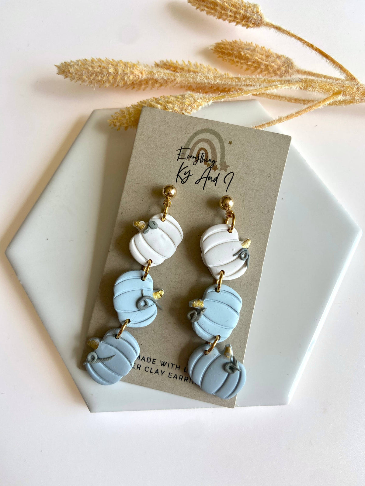 Three Tiered Blue Pumpkin Dangle Earrings
