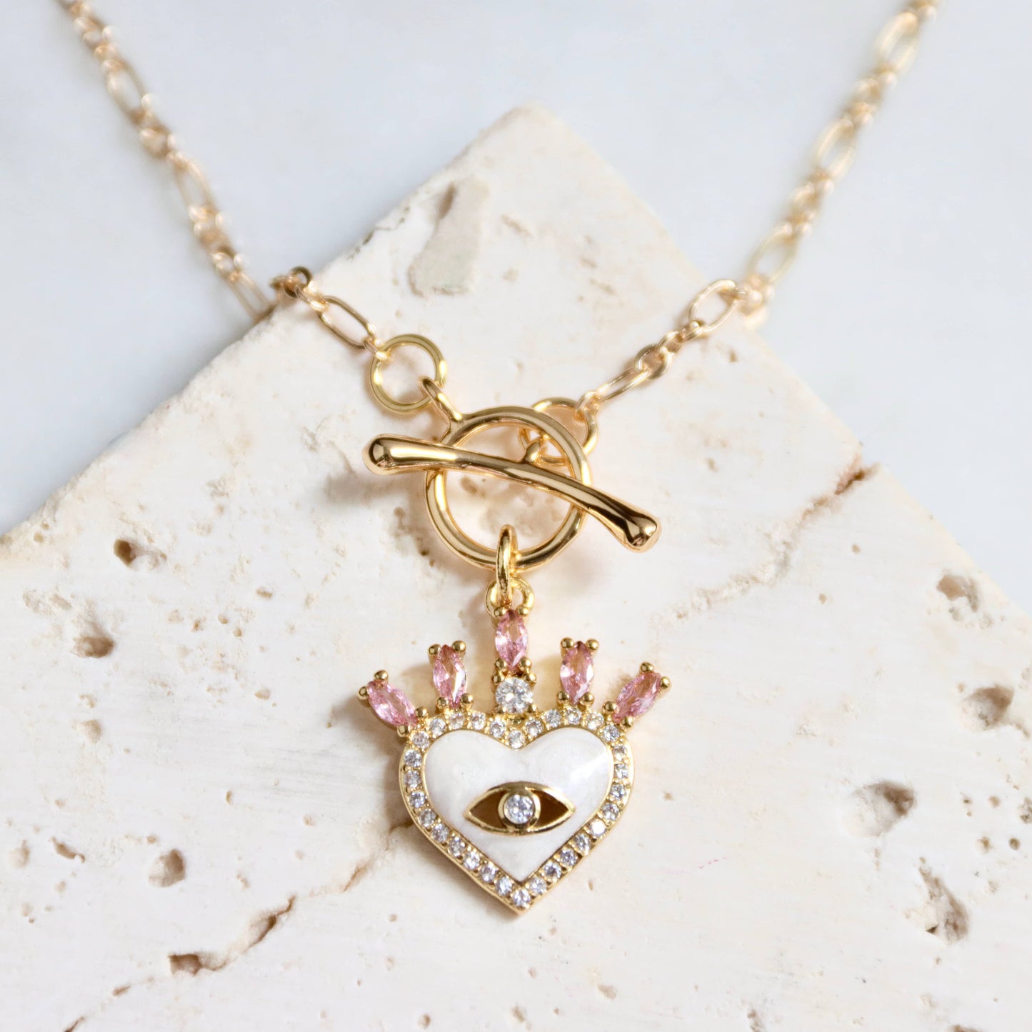 Enamel & CZ Evil Eye Toggle Necklace