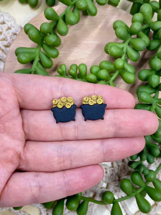 Pot of gold clay stud earrings